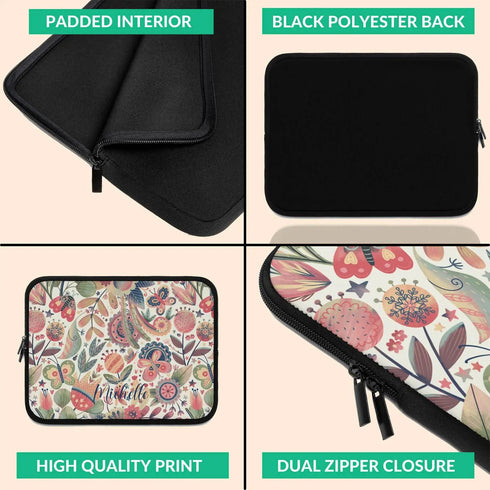 Floral Butterflies Custom Name Laptop Sleeve